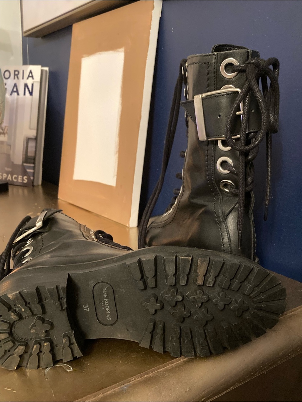 The Kooples Black Lace-Up Platform Combat Boots - Picture 2 of 3